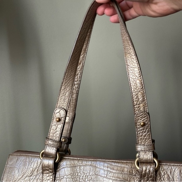 Brahmin | Pyrite Silver Champagne Gold Crocodile Alligator Leather Tote Bag - Picture 5 of 16